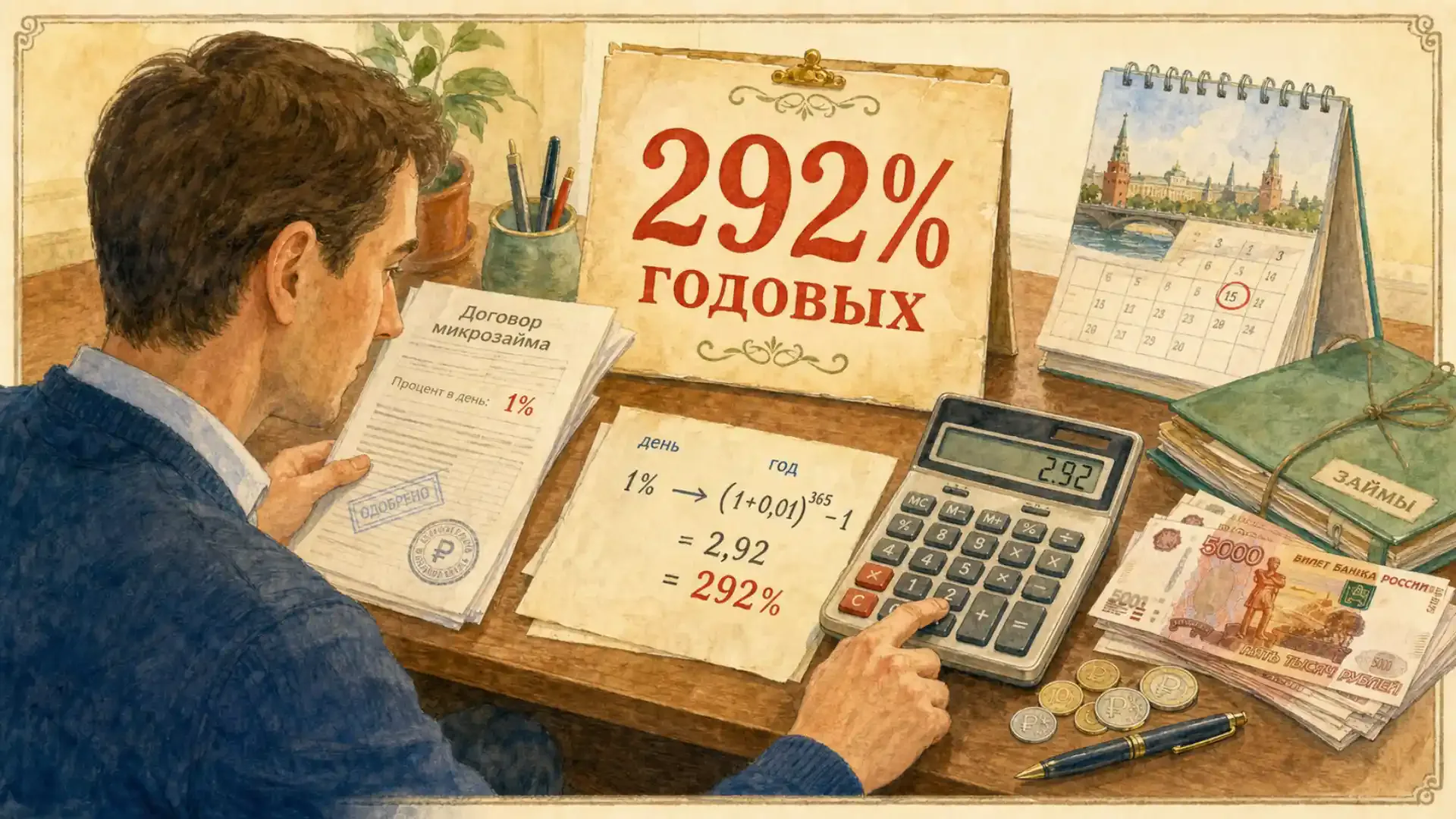 годовая ставка по микрокредиту Как математически перевести дневной процент в реальные 292% годовых