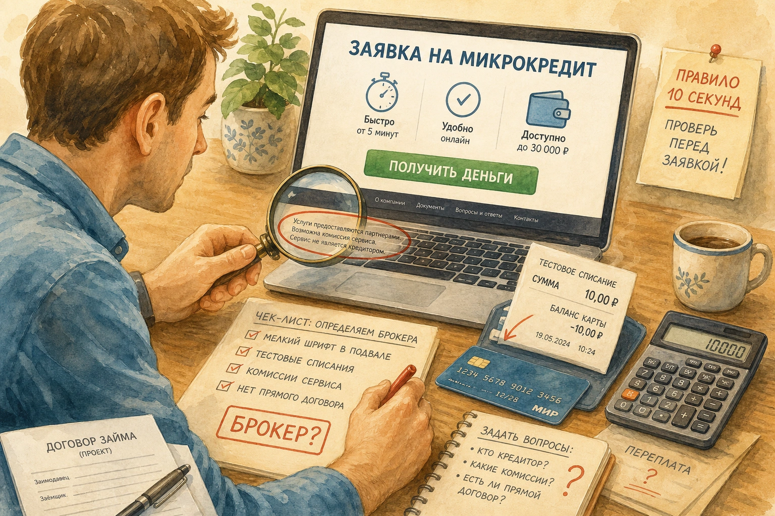 микрокредит без посредников Мелкий шрифт в подвале и тестовые списания: опознаем брокера за 10 секунд