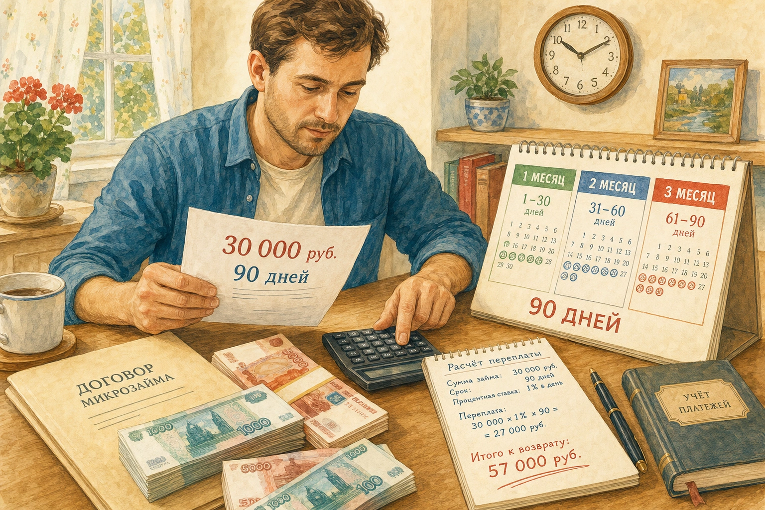 микрокредит на 3 месяца Рассчитываем реальную переплату при займе 30 000 рублей на 90 дней