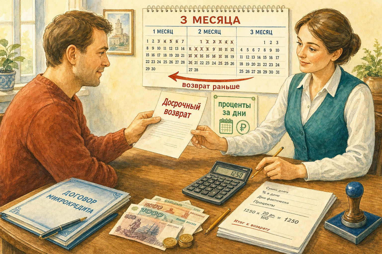 микрокредит на 3 месяца Заявление на досрочный возврат пересчитывает проценты за фактические дни