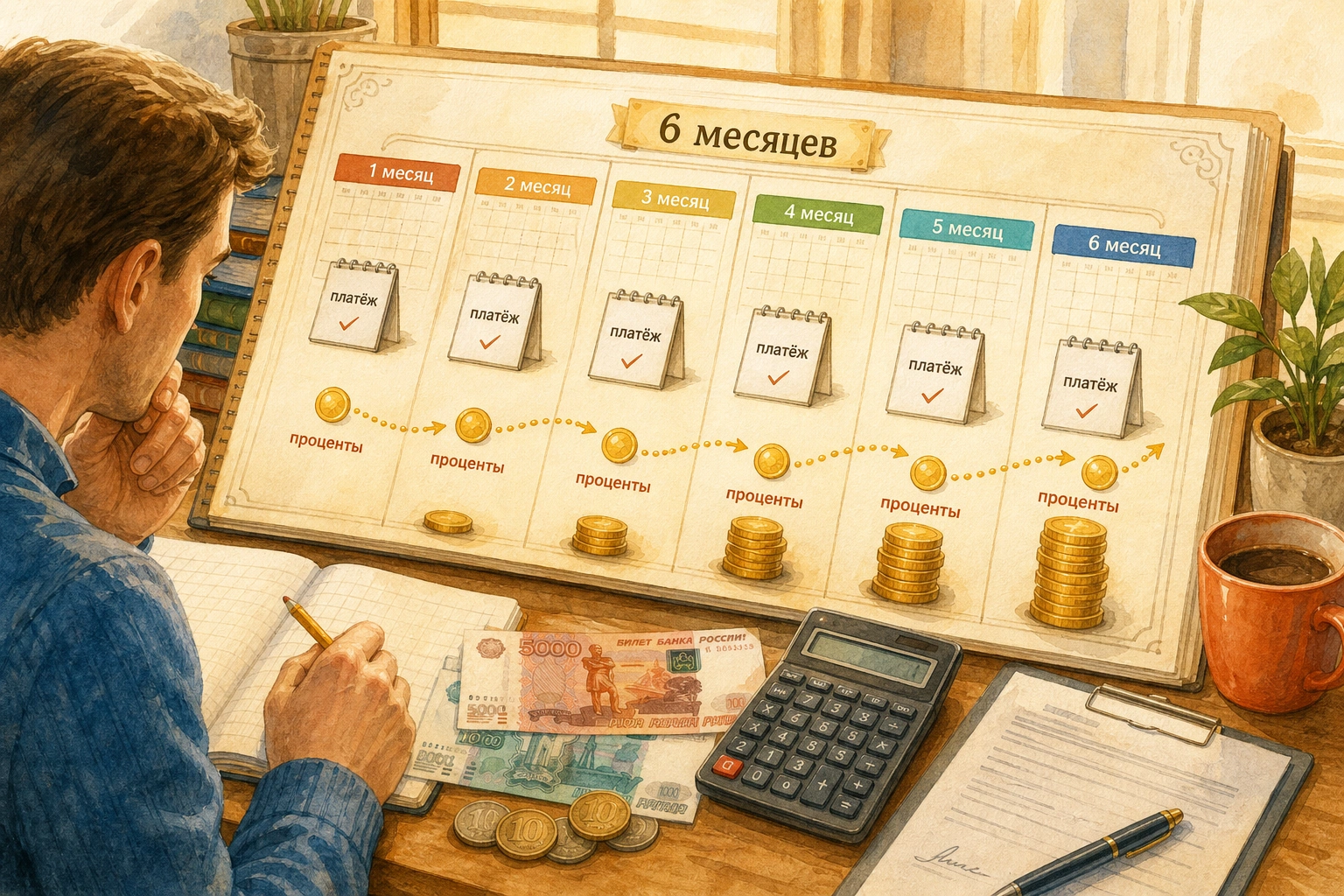 микрокредит на 6 месяцев Механика начисления процентов при графике платежей