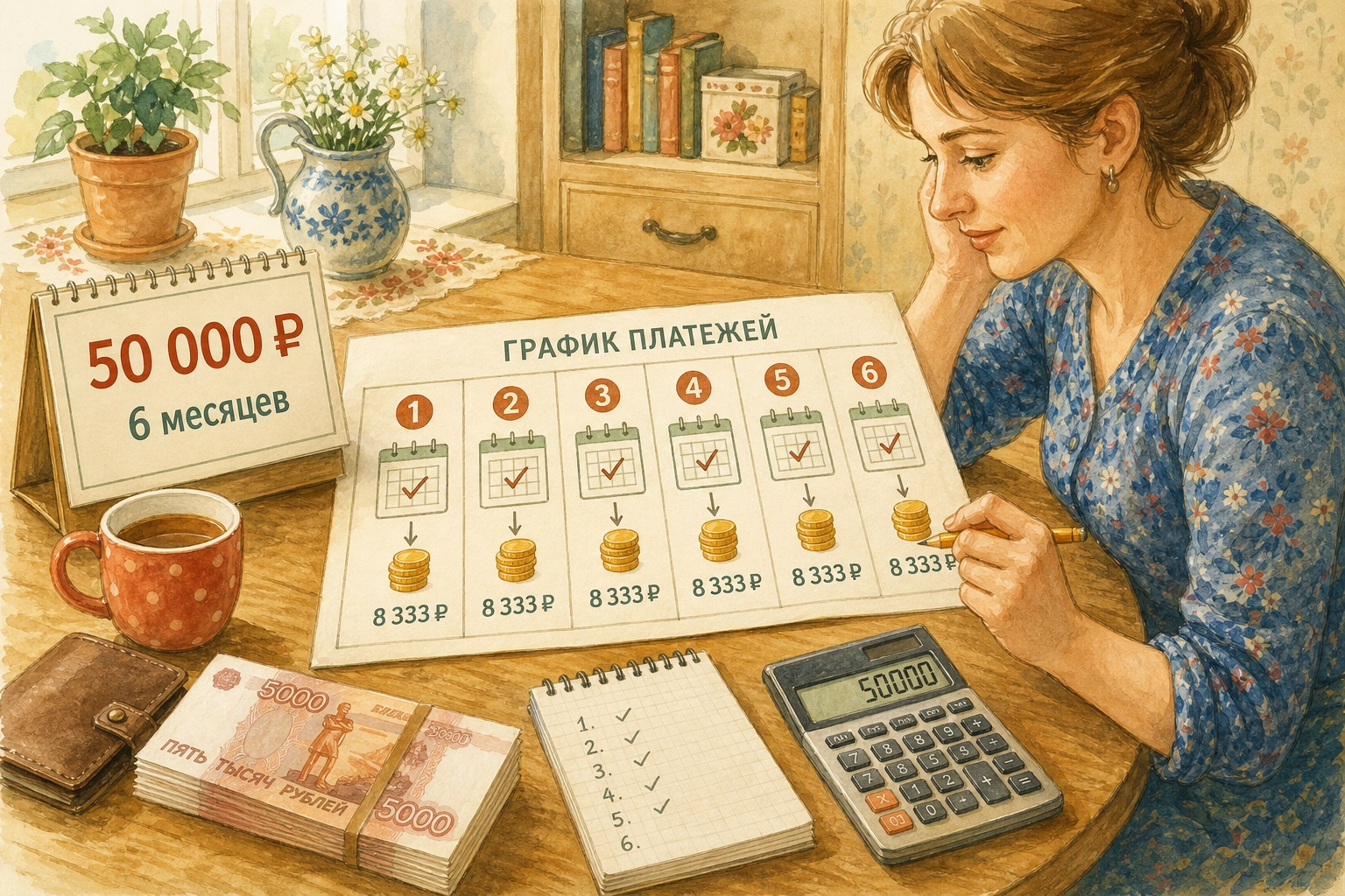 микрозайм на долгий срок График выплат на примере суммы 50 000 рублей на 6 месяцев
