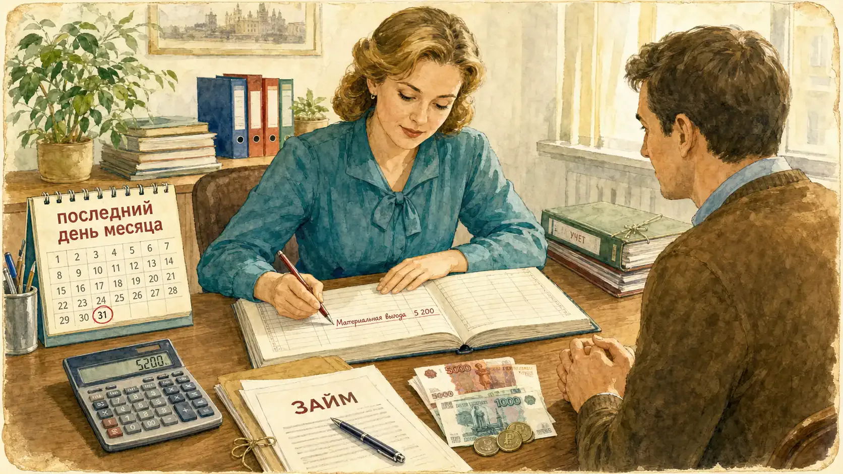 налоговые последствия займа сотруднику без процентов Фиксация материальной выгоды в бухгалтерском учете на последний день месяца