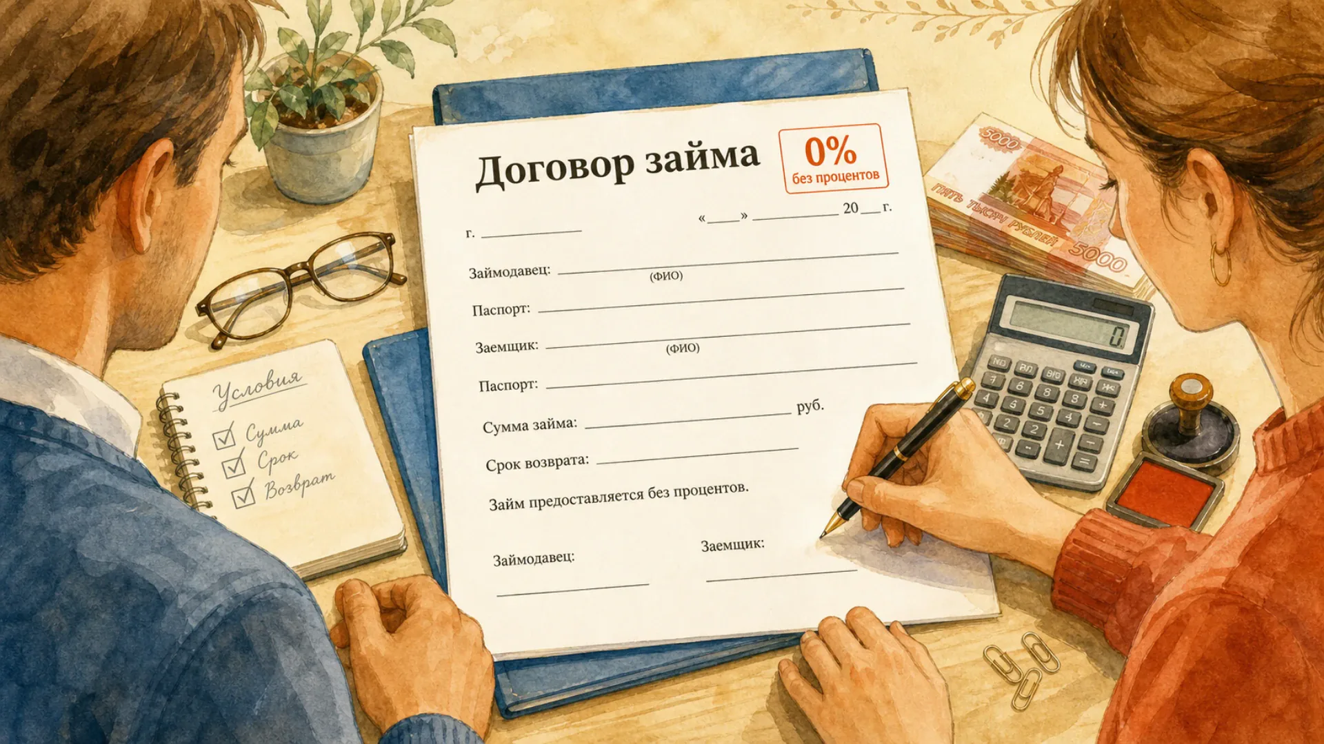 образец договора займа без процентов Текст типового соглашения для заполнения