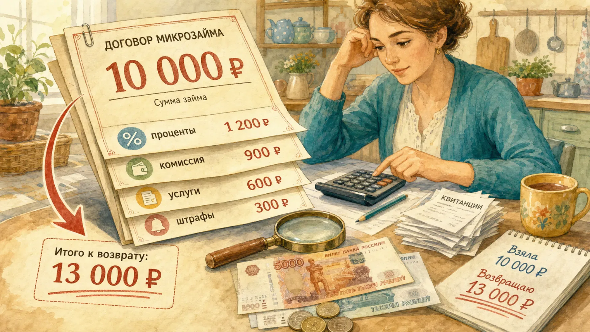 скрытые комиссии микрокредита Детализация переплаты на примере суммы 10 000 рублей